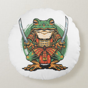 Samurai-Frosch-Krieger-Rundkissen Rundes Kissen
