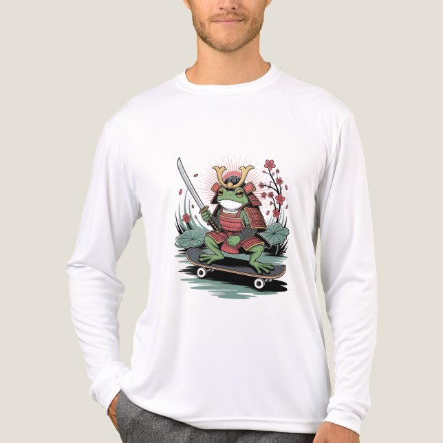 Samurai-Frosch-Krieger-Skateboard-Langarmshirt Tri-Blend Shirt (Vorderseite)