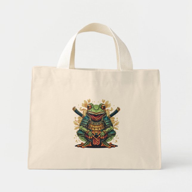 Samurai-Frosch-Krieger Tiny Tote Mini Stoffbeutel (Vorne)