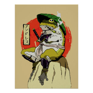 Samurai-Frosch mit Roter Sonne-Ästhetik Poster