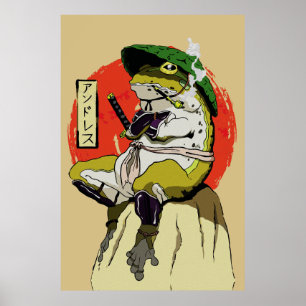 Samurai-Frosch mit Roter Sonne-Ästhetik Poster