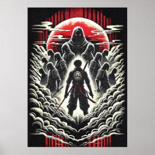 Samurai gegen Dämonen, japanische Anime-Tattoo-Kun Poster