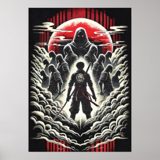 Samurai gegen Dämonen, japanische Anime-Tattoo-Kun Poster