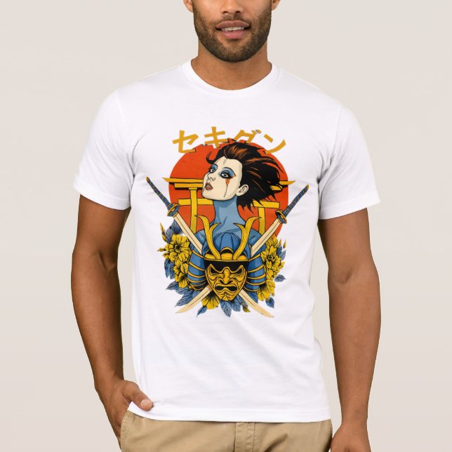 Samurai-Geist: Japanische Frau mit zwei Schwertern T-Shirt (Vorderseite)