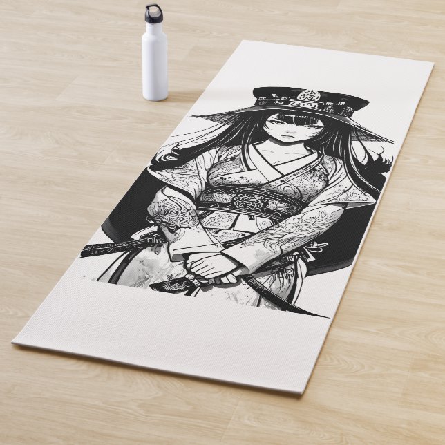 samurai girl anime ink draw art yogamatte (Beispiel)