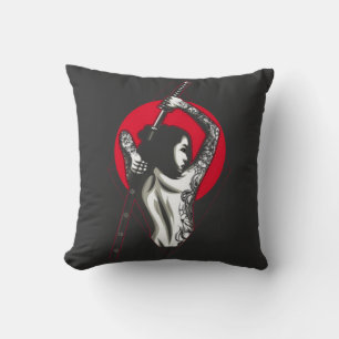 Samurai Girl Illustration T - Shirt Kissen
