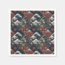 Samurai & Große Welle Traditionelles Japanisches M Serviette