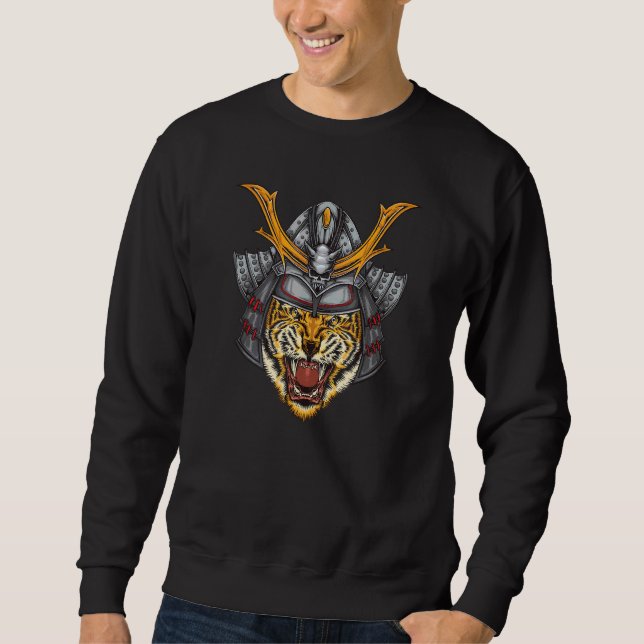 Samurai Growling Mouth Open Bengalisch Tiger Men W Sweatshirt (Vorderseite)