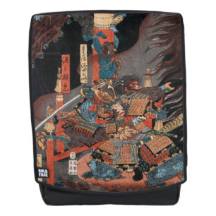 Samurai-Held Yorimitsu: Vintager Japaner Woodblock Rucksack