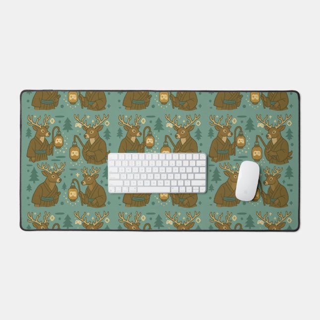 Samurai-Hirsch mit Gaming-Laterne  Schreibtischunterlage (Tastatur & Maus)
