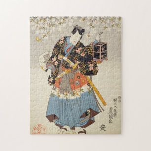 Samurai Holding Lantern Ukiyo-e Jigsaw-Puzzle Puzzle