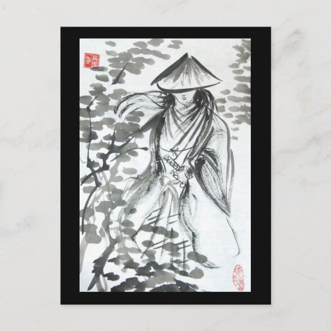 Samurai im Wald Postkarte (Vorderseite)