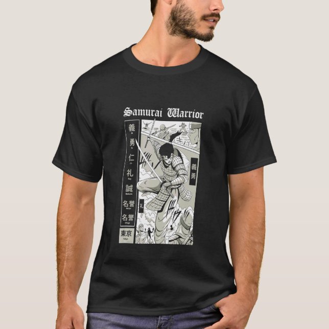 Samurai in der Kampfszene  Samurai Krieger Design T-Shirt (Vorderseite)