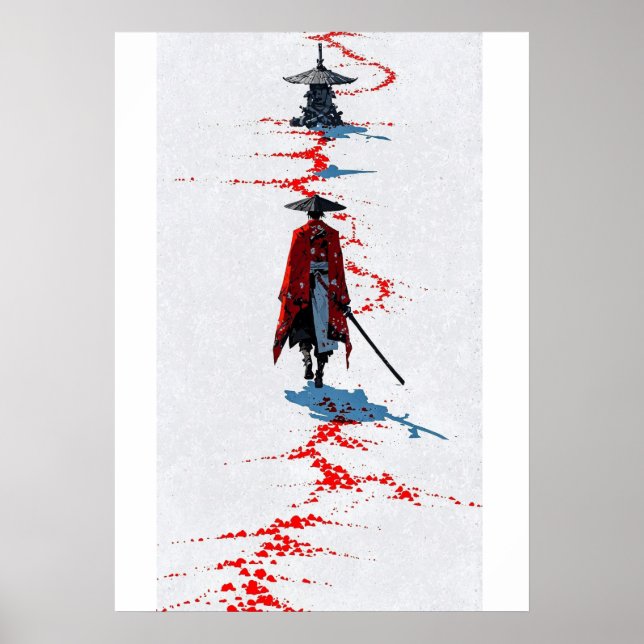 Samurai in Red Robe auf White Poster (Vorne)