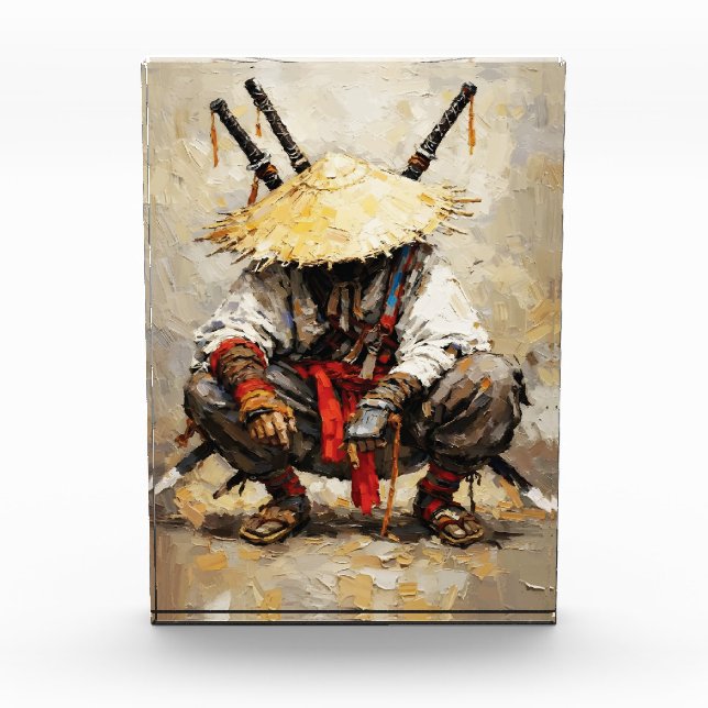 Samurai in Ruhe Palettenmesser Orange Impasto Fotoblock (Vorderseite)