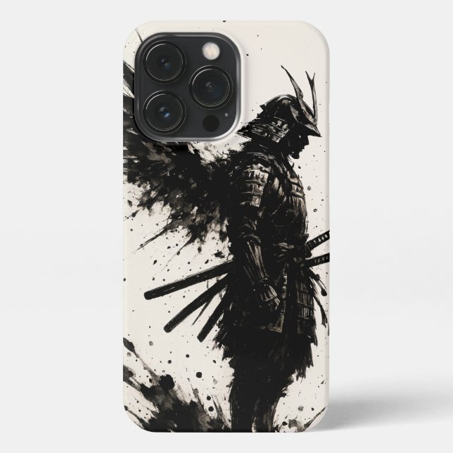 Samurai Ink Art - Rumpf Krieger mit Flügeln iPhone Hülle (Rückseite)