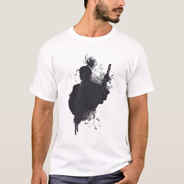 Samurai Ink Silhouette Dark Warrior Art T-Shirt (Vorderseite)