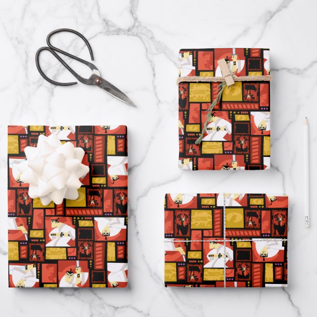Samurai Jack & Aku Character Art Panel Muster Geschenkpapier Set (Vorderseite)