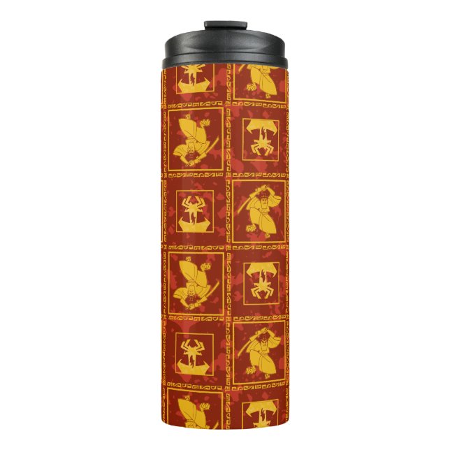 Samurai Jack & Aku Golden Silhouette Muster Thermosbecher (Vorderseite)