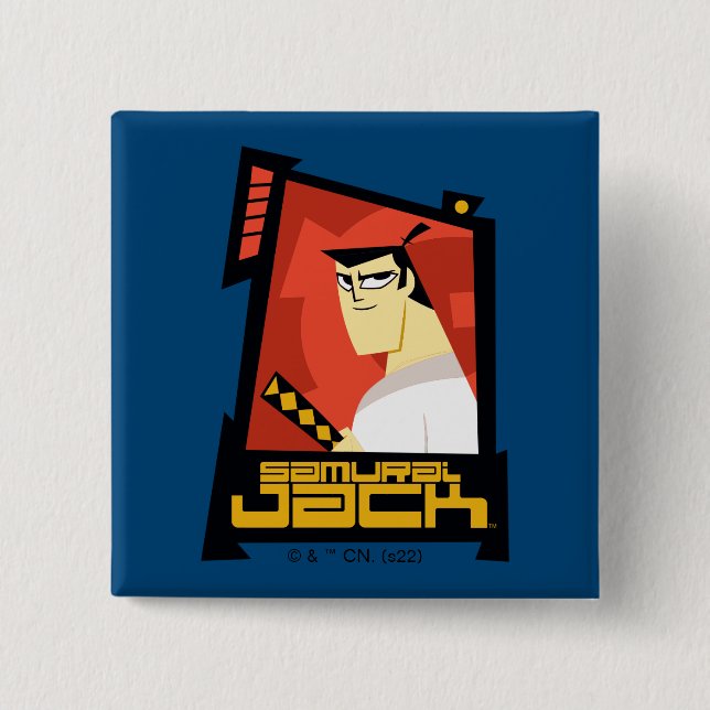 Samurai Jack lächelt futuristische Rahmen Grafik Button (Vorderseite)