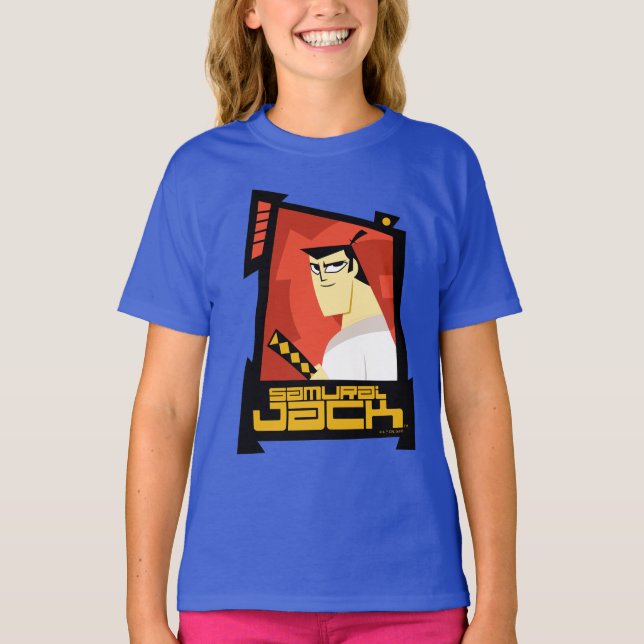 Samurai Jack lächelt futuristische Rahmen Grafik T-Shirt (Vorderseite)