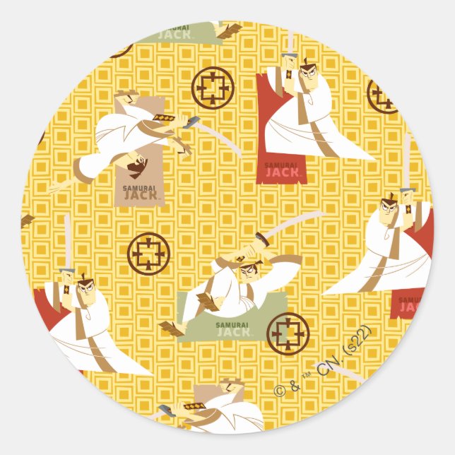 Samurai Jack Schwert Posen Zeichen Kunstmuster Runder Aufkleber (Vorderseite)