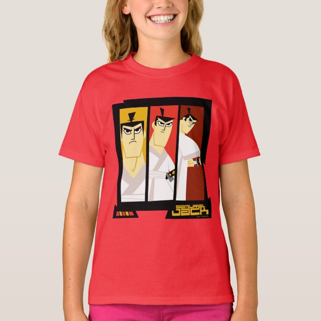 Samurai Jack-Zeichen Tri-Panel-Futuristikrahmen T-Shirt (Vorderseite)