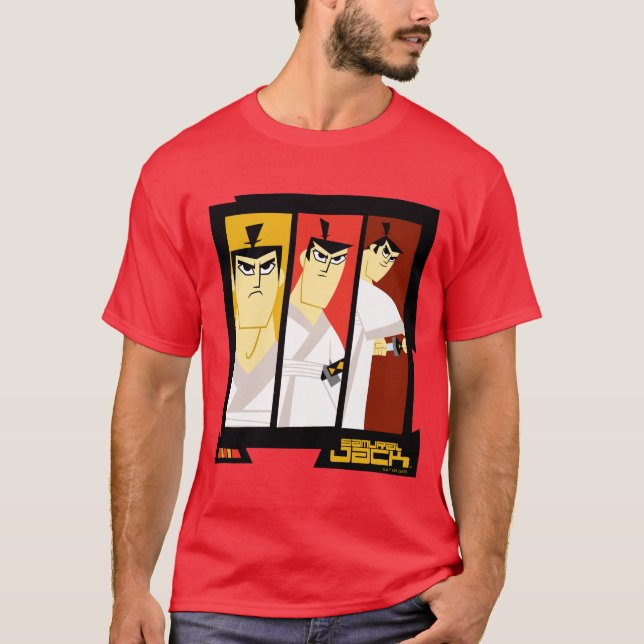 Samurai Jack-Zeichen Tri-Panel-Futuristikrahmen T-Shirt (Vorderseite)
