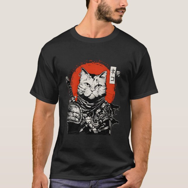 Samurai Japanese Cat Bushido Warrior Katana Sword T-Shirt (Vorderseite)