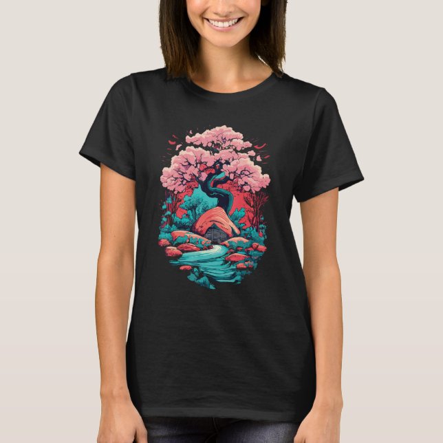 Samurai japanische Art Cherry Blossom Sakura Grafi T-Shirt (Vorderseite)