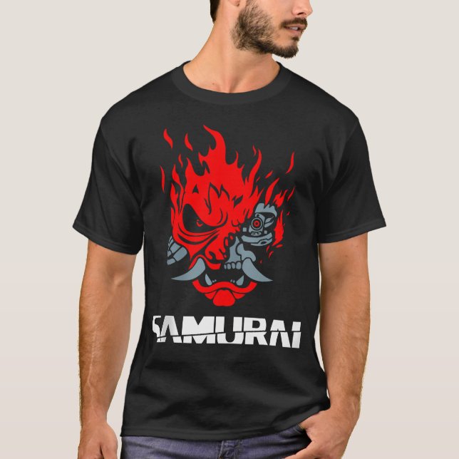 Samurai japanische Demon Mask Edge Cyber Runners P T-Shirt (Vorderseite)