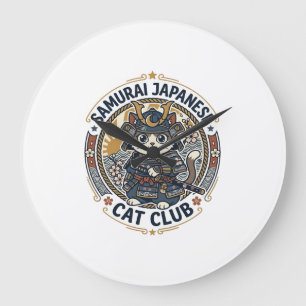 Samurai Japanische Katze POD Vektorgrafik - Samura Große Wanduhr