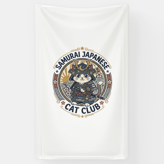 Samurai Japanische Katze POD Vektorkunst - Samurai Banner (Vertikal)