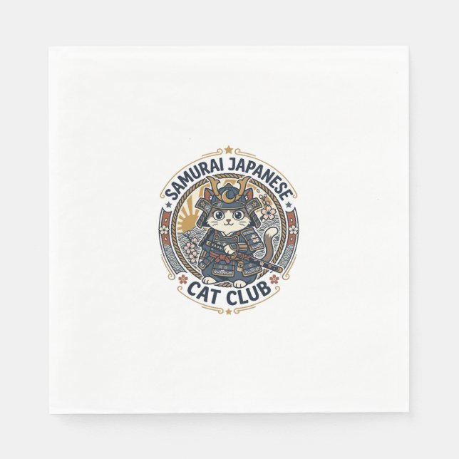Samurai Japanische Katze POD Vektorkunst - Samurai Serviette (Vorderseite)