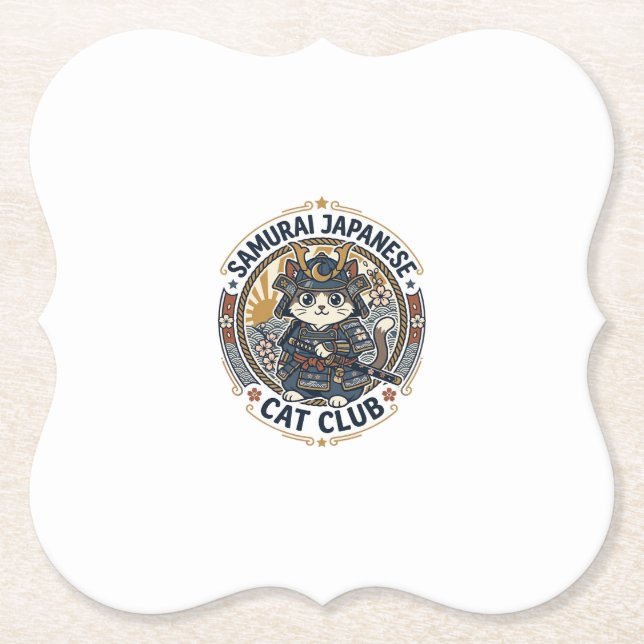 Samurai Japanische Katze POD Vektorkunst - Samurai Untersetzer (Vorderseite)