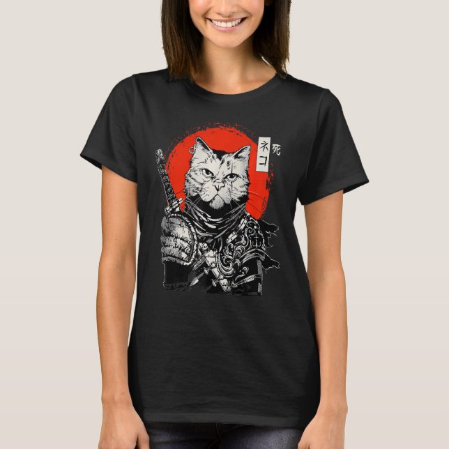 Samurai Japanischer Cat Bushido Warrior Katana Swo T-Shirt (Vorderseite)