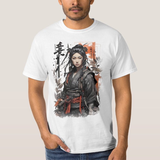 Samurai japanisches Mädchen Ninja Frau Chinesische T-Shirt (Vorderseite)