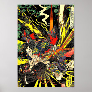 Samurai Kämpfen Drache Antique Japanisch Manga Poster