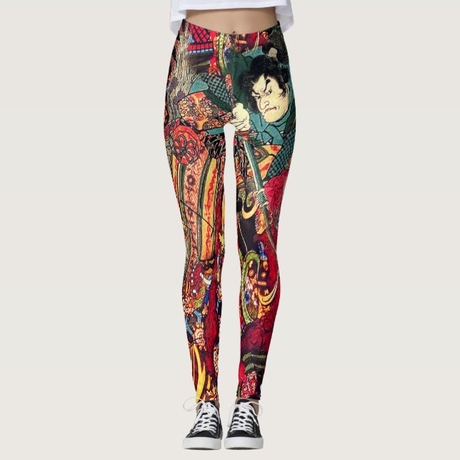 Samurai-kämpfende Dämonen Leggings (Vorderseite)
