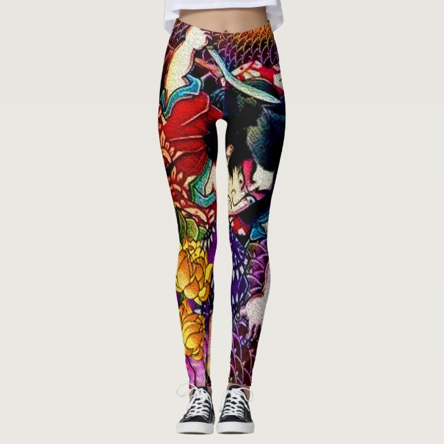 Samurai-kämpfende Schlange Leggings (Vorderseite)