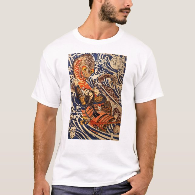 Samurai kämpft gegen großes Reptil, etwa 1800er T-Shirt (Vorderseite)