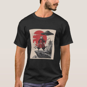 Samurai-Katze Alien-UFO-Design Retro-Japanischer K T-Shirt