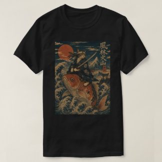Samurai-Katze auf Koi-Fisch - Vintage Japanisch T-Shirt