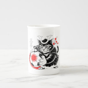Samurai-Katze-Fußball-Tasse – Japan-Fan-Geschenk Prozellantasse