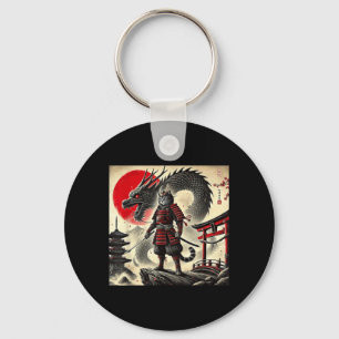 Samurai-Katze Grafischer Krieger Japanische Katzen Schlüsselanhänger