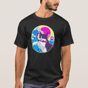 Samurai-Katze Große Welle Japanische Vaporwave Ret T-Shirt