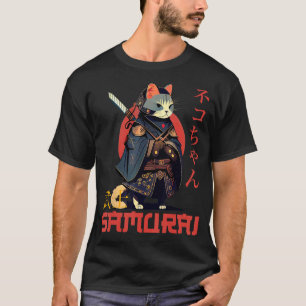 Samurai-Katze im Ninja-Outfit mit japanischer Schr T-Shirt