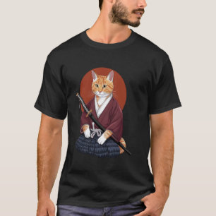 Samurai-Katze in traditioneller Rüstung mit Katana T-Shirt