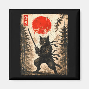 Samurai-Katze japanisch Herren Jungen Kinder Grafi Magnet