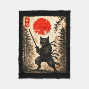 Samurai-Katze japanisch Männer Jungen Kinder Grafi Fleecedecke